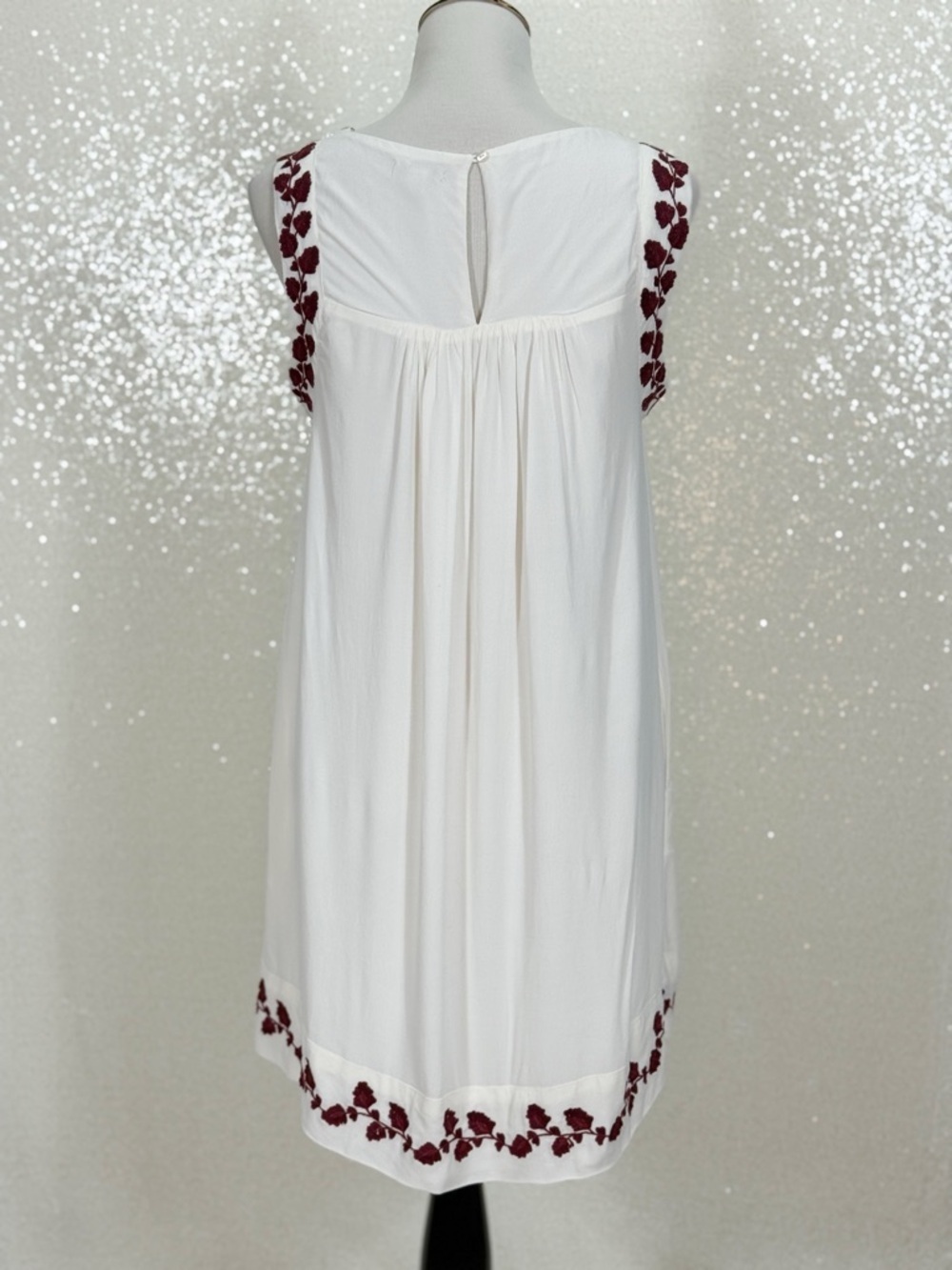 Lucky Brand White Embroidered Dress Boho Tunic Shift maroon embroidered floral - Picture 4 of 16